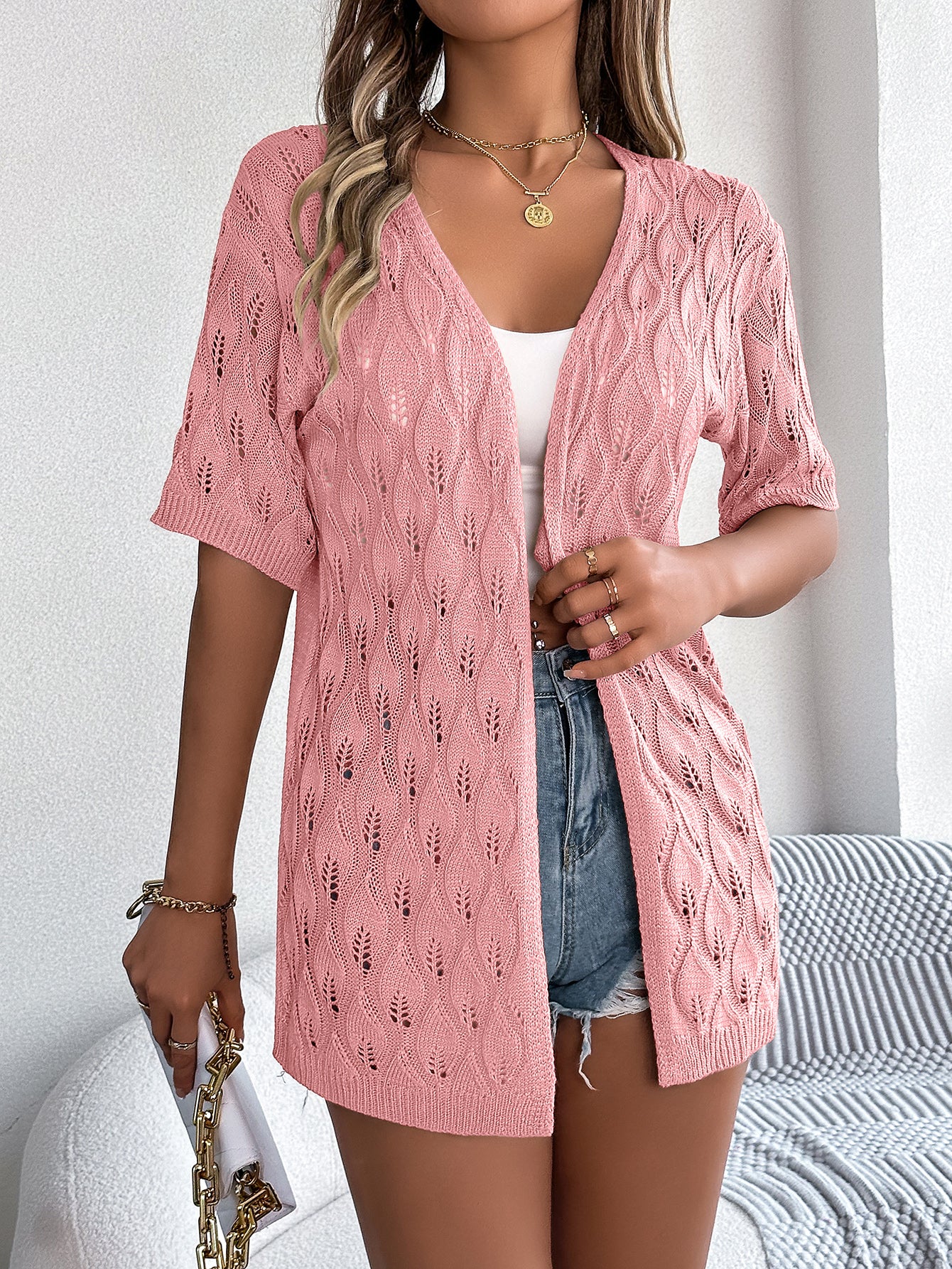 Cardigan Traforato Motivo Foglia (S-XL)