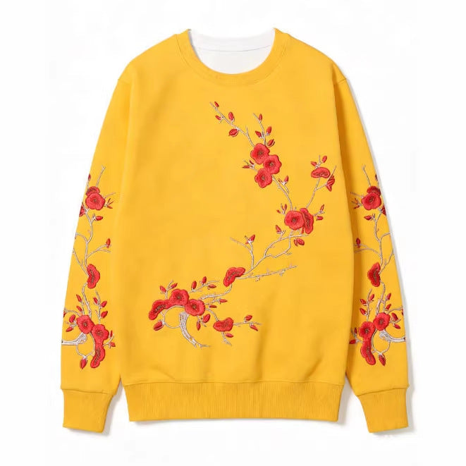 Sweatshirt Red Blossom – Girocollo Nero con Stampa Artistica Rami di Prugno (S-5XL)