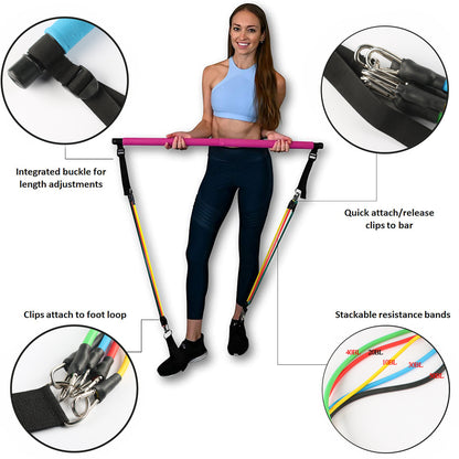 Pilates Stick – Barra Portatile con Elastici per Bodybuilding e Pilates