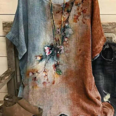Maglia Casual con Fantasia Floreale Maniche Corte (S-3XL)