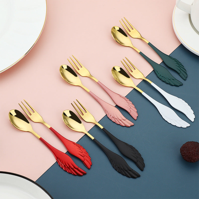 Angel Wings Spoon – Cucchiaino e Forchetta con Ali in Acciaio 304