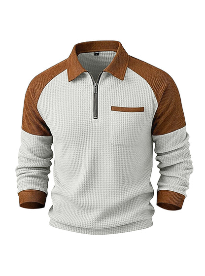Polo Honey-Grid – Felpa Casual con Colletto a Mezza Zip e Trama a Nido d'Ape (S-3XL)
