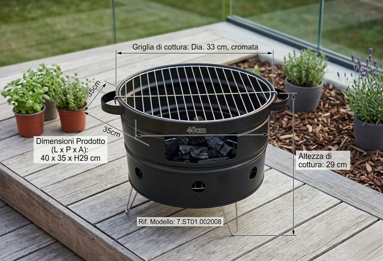 Rover Grill 33 - Barbecue a Carbonella Compatto per Balcone