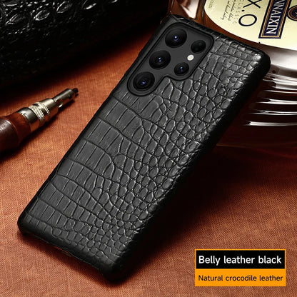 Cover Genuine Crocodile per Samsung Galaxy S26, S25, S24, S22, S21, S23, Ultra, Plus, S25Ultra, S24Ultra, A55