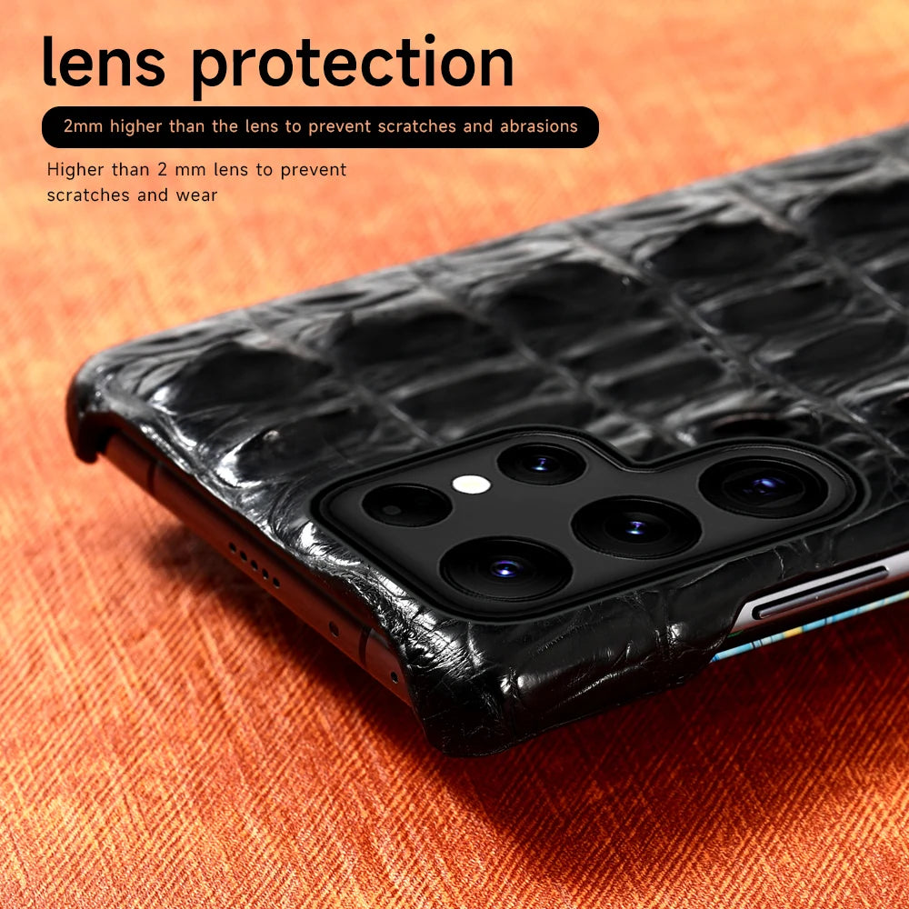 Cover Genuine Crocodile per Samsung Galaxy S26, S25, S24, S22, S21, S23, Ultra, Plus, S25Ultra, S24Ultra, A55