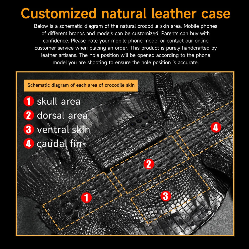 Cover Genuine Crocodile per Samsung Galaxy S26, S25, S24, S22, S21, S23, Ultra, Plus, S25Ultra, S24Ultra, A55