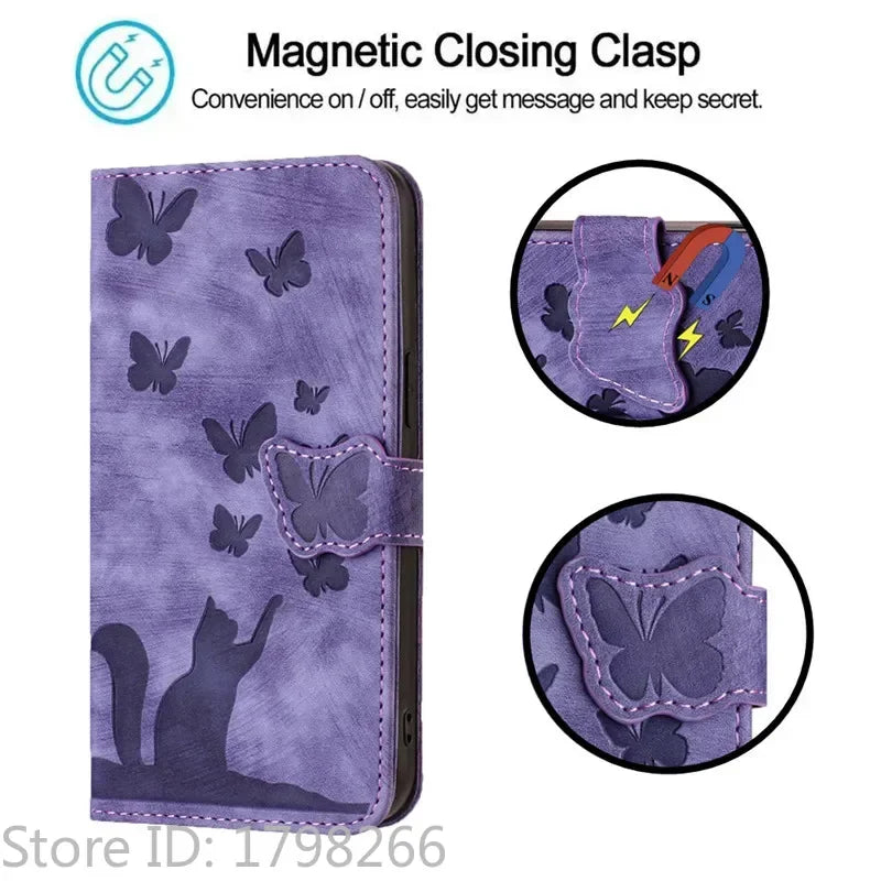 Cover Portafoglio Butterfly/Cat (Google 10/9A/8A/7A/6A/6/7/8/9/10 Pro XL)