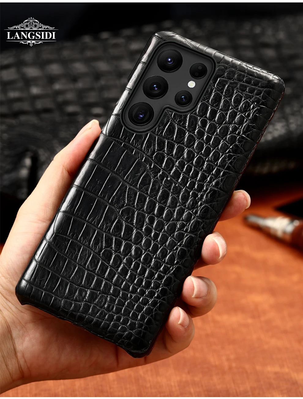 Cover Genuine Crocodile per Samsung Galaxy S26, S25, S24, S22, S21, S23, Ultra, Plus, S25Ultra, S24Ultra, A55