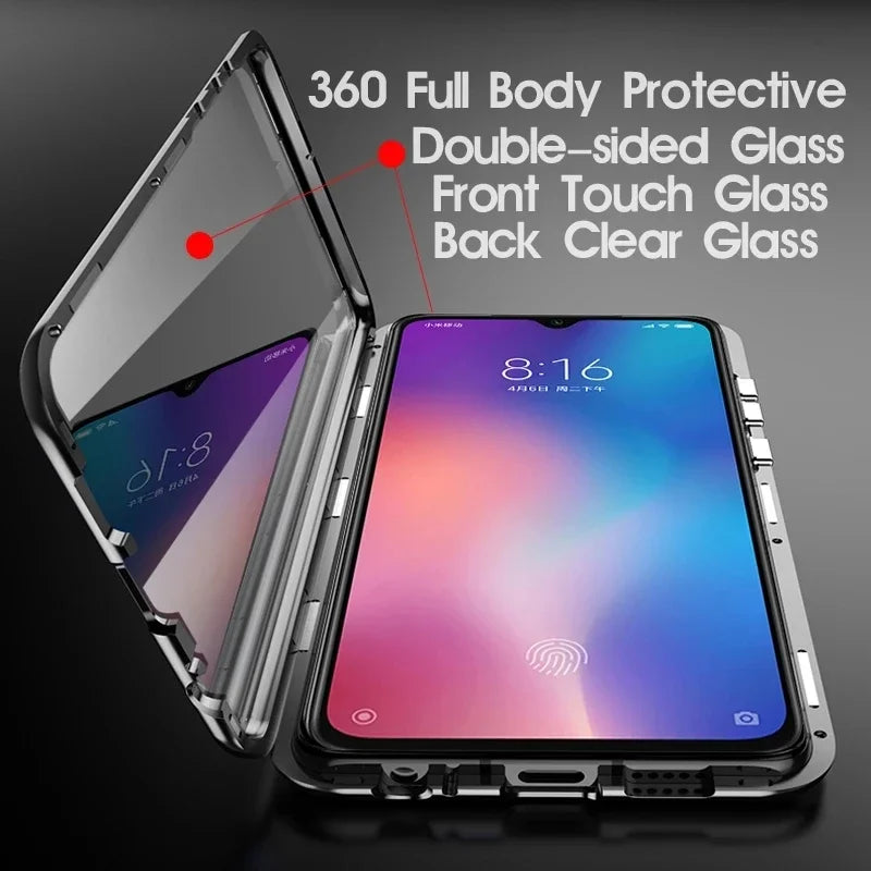 Cover 360° Metal & Glass Magnetic Case 8Xiaomi 14T Pro/13T/11T / Redmi Note 13/12/11/10/9S/8 Pro)