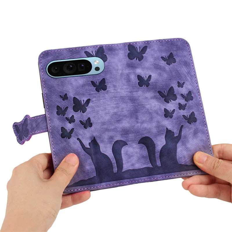 Cover Portafoglio Butterfly/Cat (Google 10/9A/8A/7A/6A/6/7/8/9/10 Pro XL)