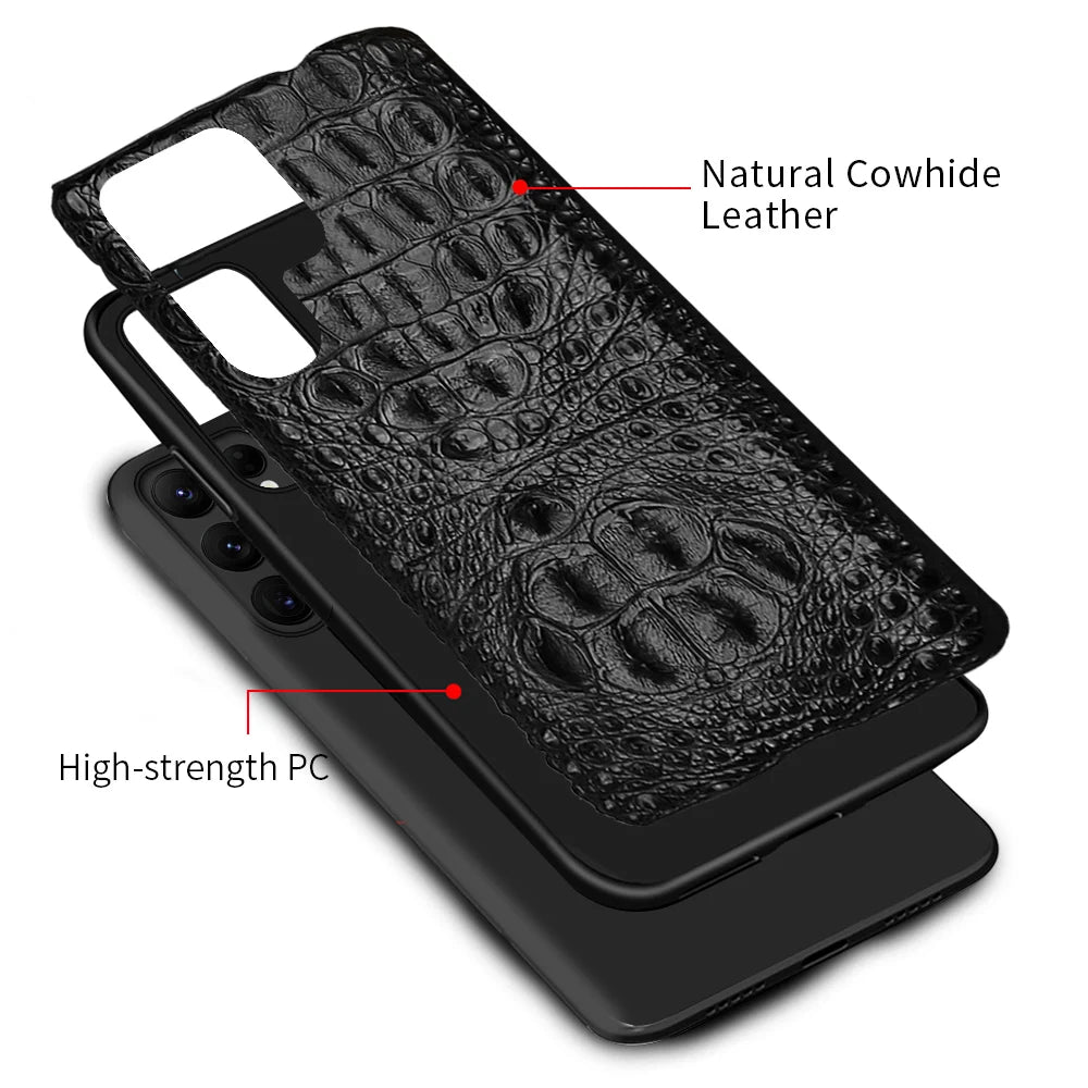 Cover Genuine Crocodile per Samsung Galaxy S26, S25, S24, S22, S21, S23, Ultra, Plus, S25Ultra, S24Ultra, A55