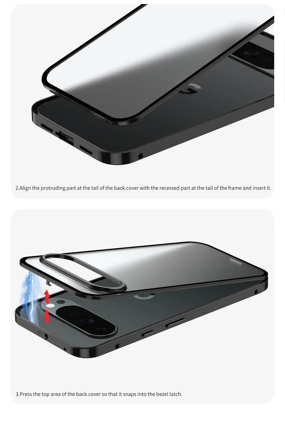Cover con Telaio in Alluminio (Google Pixel 9/10 Pro/XL/9A/8/8A/7/7A)