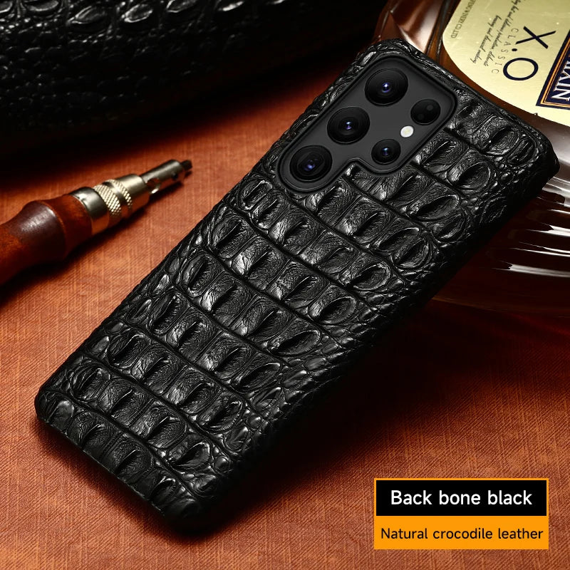 Cover Genuine Crocodile per Samsung Galaxy S26, S25, S24, S22, S21, S23, Ultra, Plus, S25Ultra, S24Ultra, A55