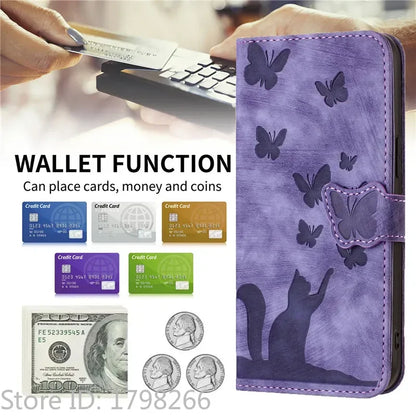 Cover Portafoglio Butterfly/Cat (Google 10/9A/8A/7A/6A/6/7/8/9/10 Pro XL)