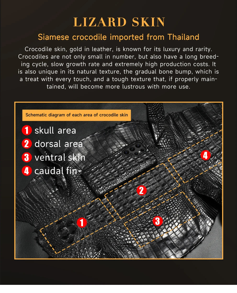 Cover Genuine Crocodile per Samsung Galaxy S26, S25, S24, S22, S21, S23, Ultra, Plus, S25Ultra, S24Ultra, A55