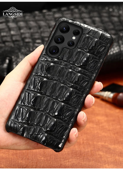 Cover Genuine Crocodile per Samsung Galaxy S26, S25, S24, S22, S21, S23, Ultra, Plus, S25Ultra, S24Ultra, A55