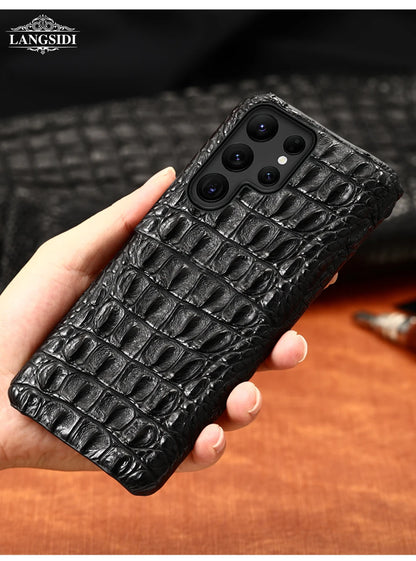 Cover Genuine Crocodile per Samsung Galaxy S26, S25, S24, S22, S21, S23, Ultra, Plus, S25Ultra, S24Ultra, A55