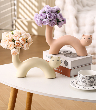 Felis Cream Style – Vaso Decorativo in Ceramica a Forma di Gatto