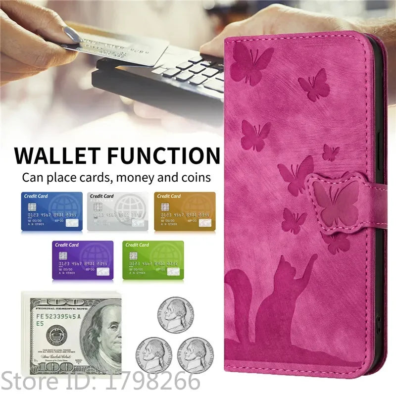 Cover Portafoglio Butterfly/Cat (Google 10/9A/8A/7A/6A/6/7/8/9/10 Pro XL)