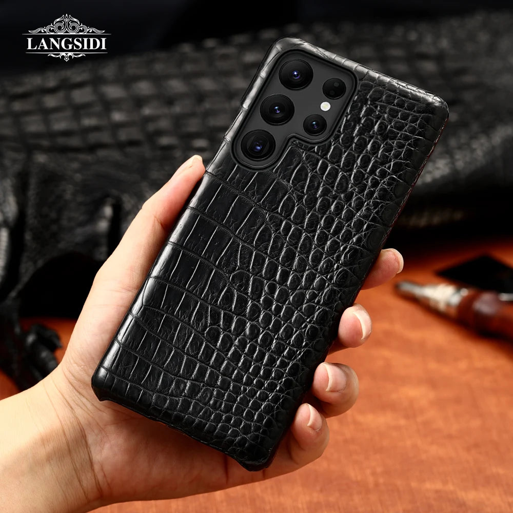 Cover Genuine Crocodile per Samsung Galaxy S26, S25, S24, S22, S21, S23, Ultra, Plus, S25Ultra, S24Ultra, A55