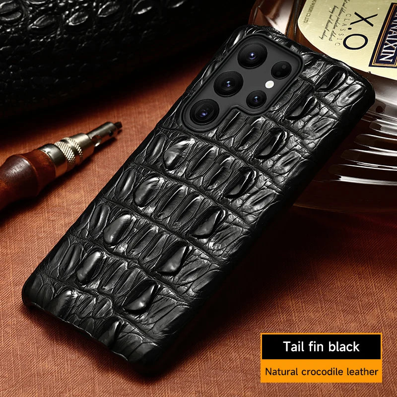 Cover Genuine Crocodile per Samsung Galaxy S26, S25, S24, S22, S21, S23, Ultra, Plus, S25Ultra, S24Ultra, A55