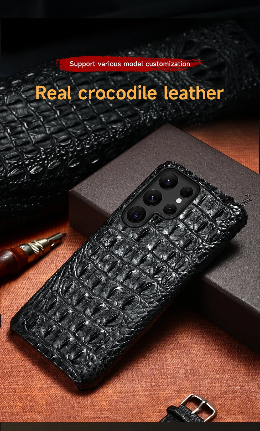 Cover Genuine Crocodile per Samsung Galaxy S26, S25, S24, S22, S21, S23, Ultra, Plus, S25Ultra, S24Ultra, A55
