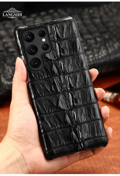 Cover Genuine Crocodile per Samsung Galaxy S26, S25, S24, S22, S21, S23, Ultra, Plus, S25Ultra, S24Ultra, A55