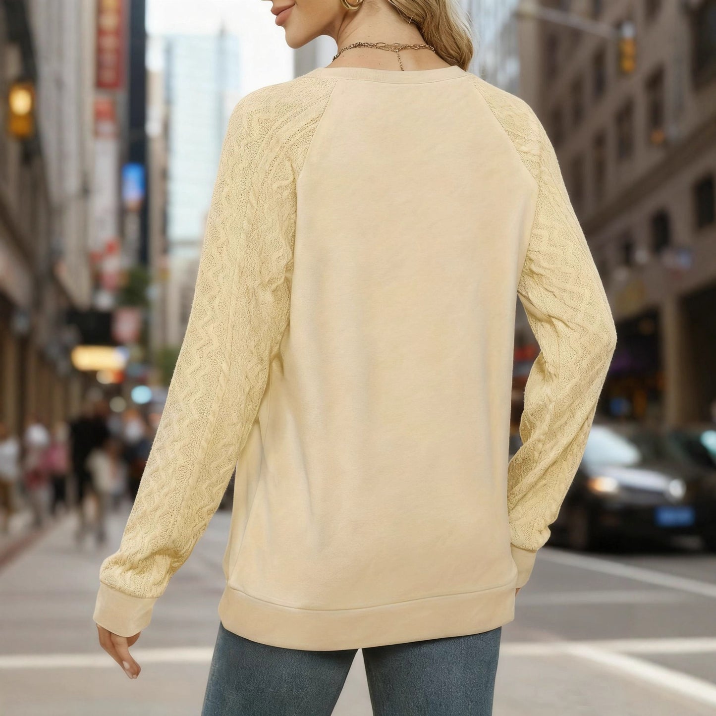 Knit-Sleeve Mix Top (S-XL)
