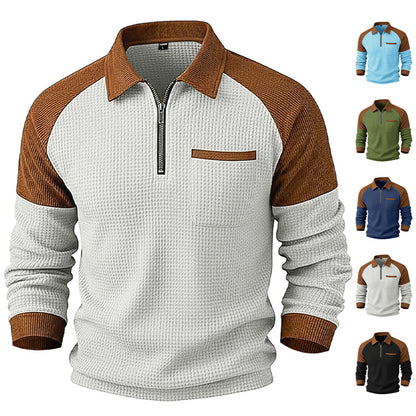 Polo Honey-Grid – Felpa Casual con Colletto a Mezza Zip e Trama a Nido d'Ape (S-3XL)