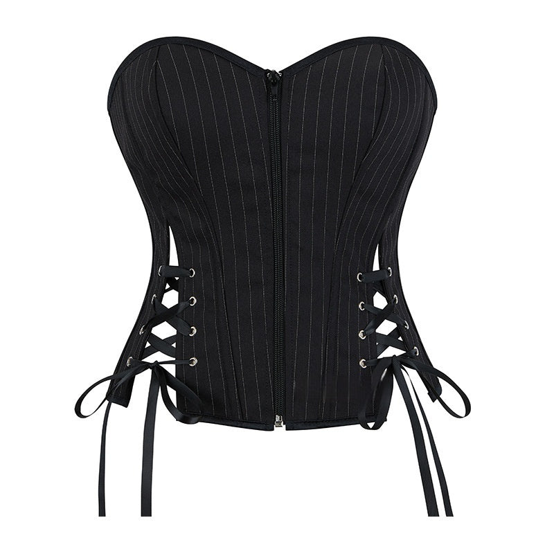 Top Corsetto Nero con Cinturino e Cerniera (XS-2XL)
