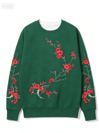 Sweatshirt Red Blossom – Girocollo Nero con Stampa Artistica Rami di Prugno (S-5XL)