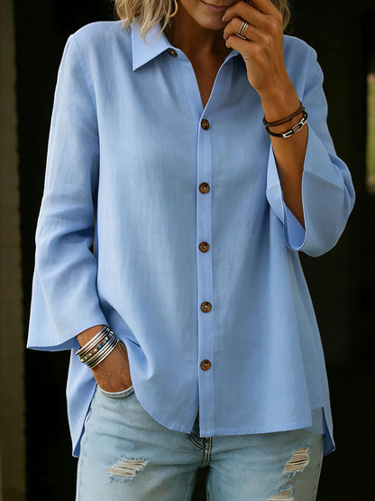 Single-Breasted 3/4-Sleeve Blouse (S-3XL)