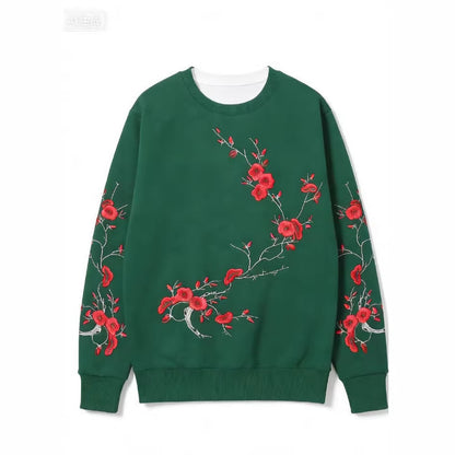 Sweatshirt Red Blossom – Girocollo Nero con Stampa Artistica Rami di Prugno (S-5XL)