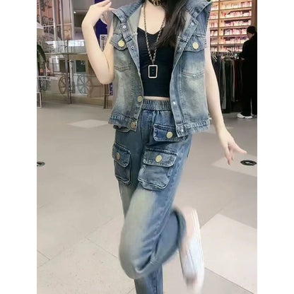 Gilet Jeans Minimalista Backless (M-4XL)