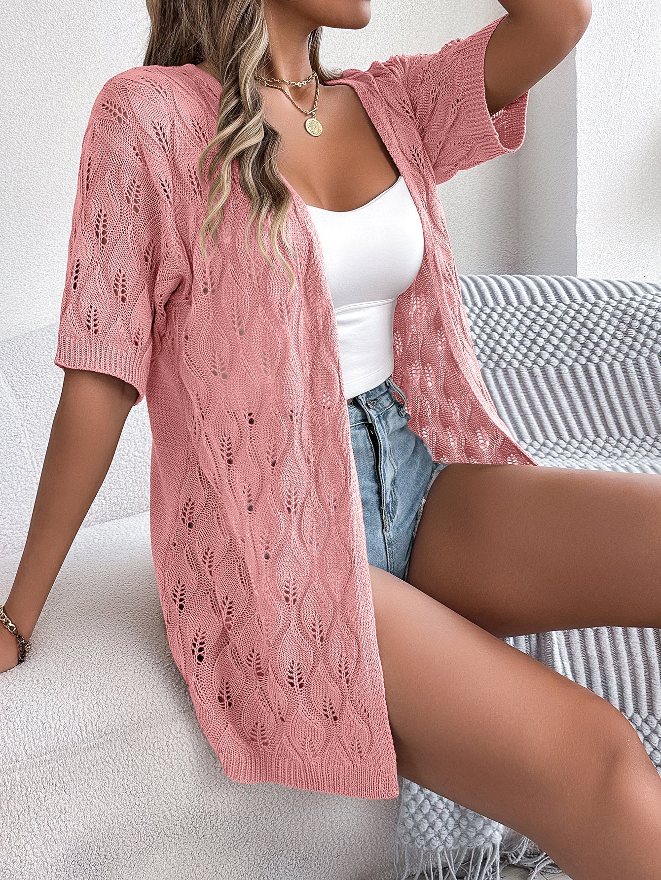 Cardigan Traforato Motivo Foglia (S-XL)
