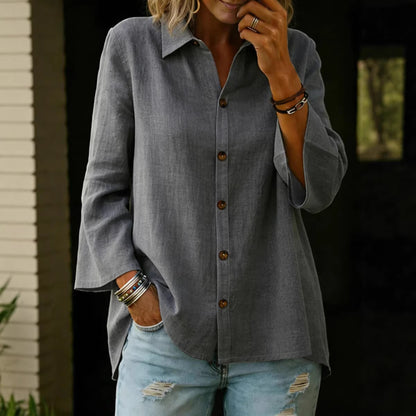 Single-Breasted 3/4-Sleeve Blouse (S-3XL)