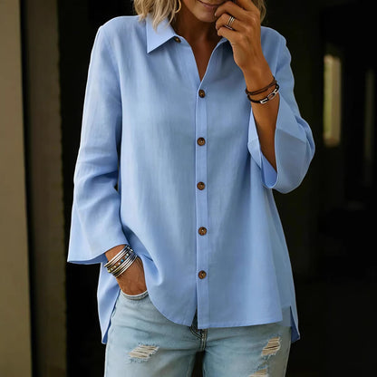 Single-Breasted 3/4-Sleeve Blouse (S-3XL)