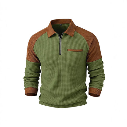 Polo Honey-Grid – Felpa Casual con Colletto a Mezza Zip e Trama a Nido d'Ape (S-3XL)