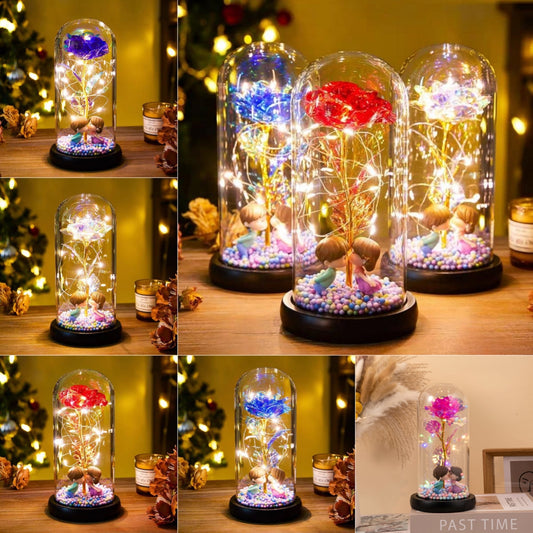 Eternal Rose LED Light Foil Flower In Glass, Valentines Day Gifts