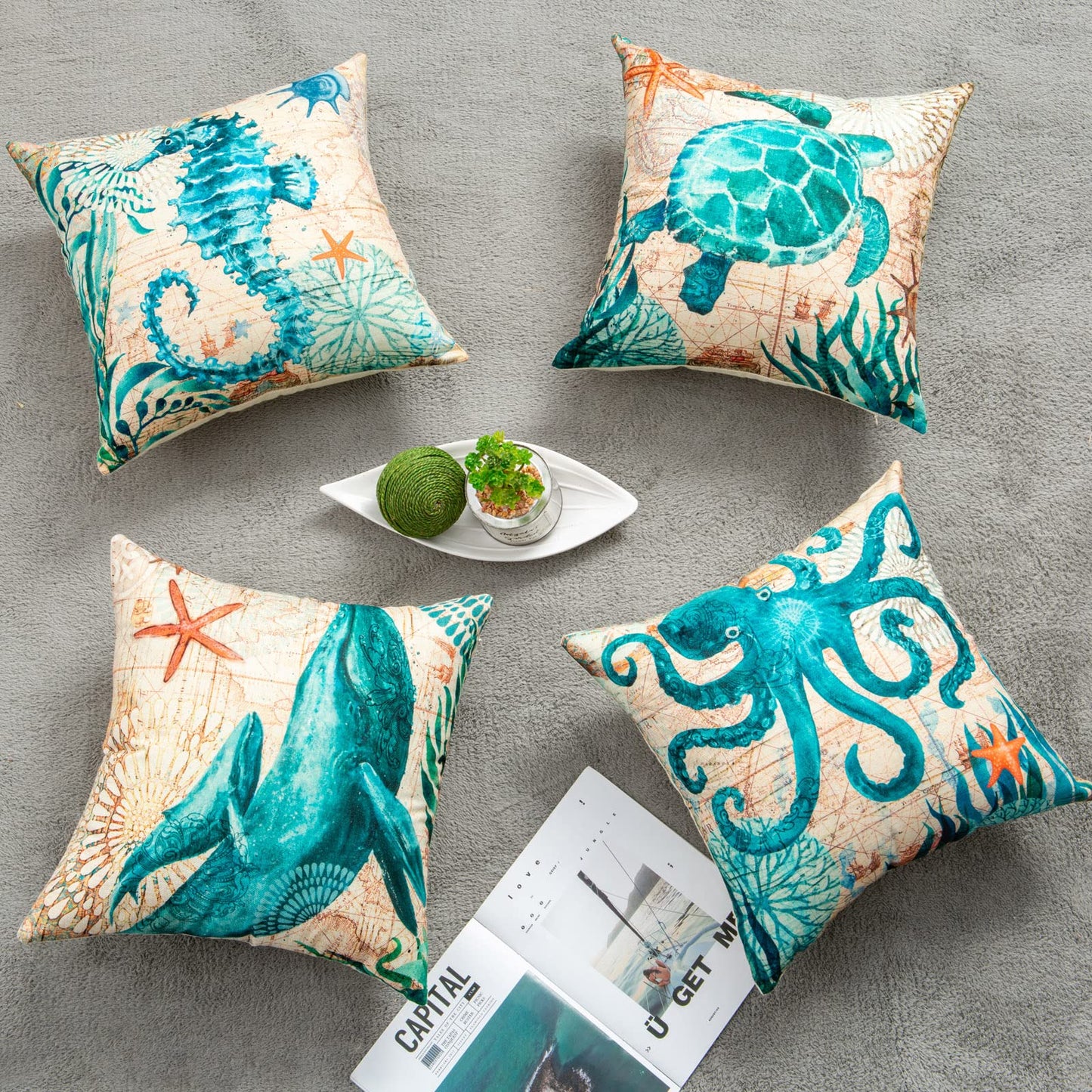 Ocean Turtle Print – Federa Decorativa con Stampa Tartaruga Marina